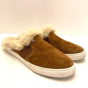 Lauren Ralph Lauren Jinny Mules Suede Slip-on Sneakers Whiskey Women's 8 Fur